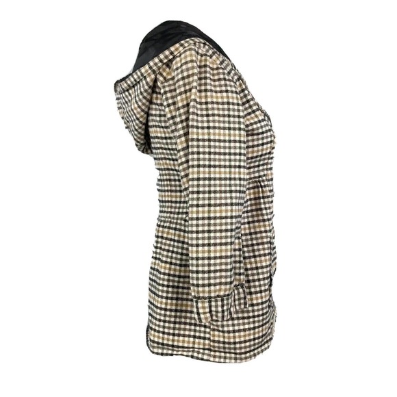 Volcom Jacket Womens Sz S Beige Plaid Cotton 3/4 Sleeve Hooded Button Up Pockets - Picture 2 of 9